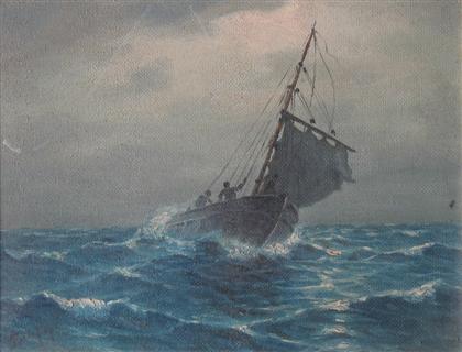 Appraisal: H BRICKMAN pair of oils SHIP AT SEA AND FISHERMAN