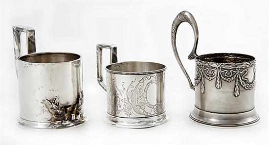 Appraisal: Russian silver cup frames th th century grapevine and bird