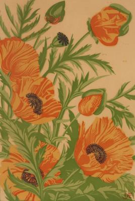 Appraisal: Ann Ellis Poppies woodblock cm x cm