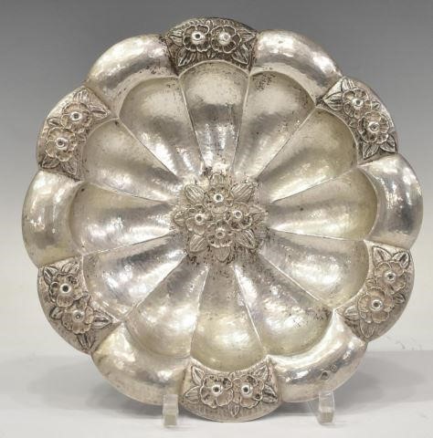 Appraisal: Hammered silver centerpiece bowl Austria-Hungary lobed bowl with repousse floral