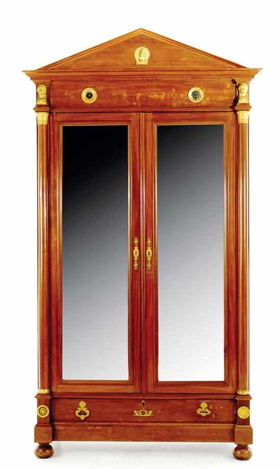 Appraisal: French Empire style bronze-mounted mahogany armoire late th century architectural