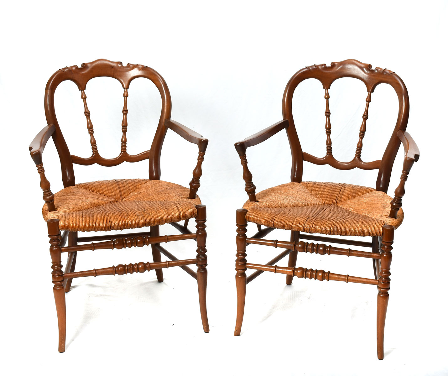 Appraisal: RUSH SEAT ARMCHAIRS Pair or Rush seat armchairs having a