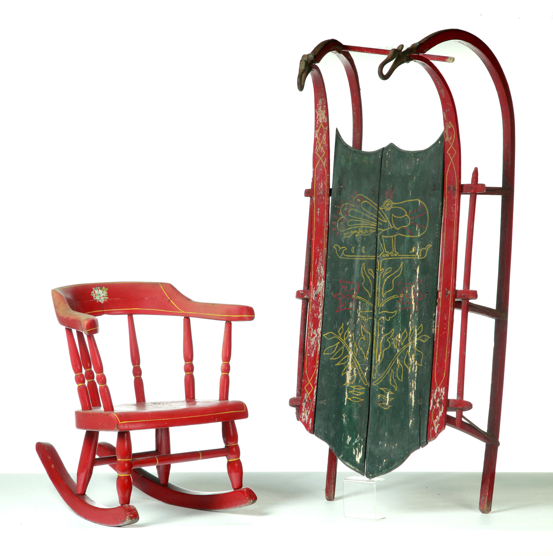 Appraisal: TWO CHILDREN'S' PIECES INCLUDING PAINTED ROCKER AND SLED American th