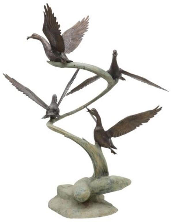 Appraisal: Patinated bronze garden fountain late th c life-size ducks in