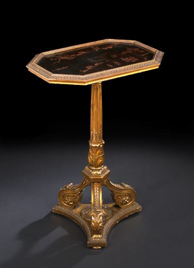 Appraisal: English Giltwood and Lacquered Occasional Table third quarter th century