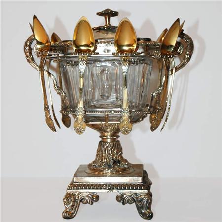 Appraisal: French Silver and Glass Jam Set Estimate -