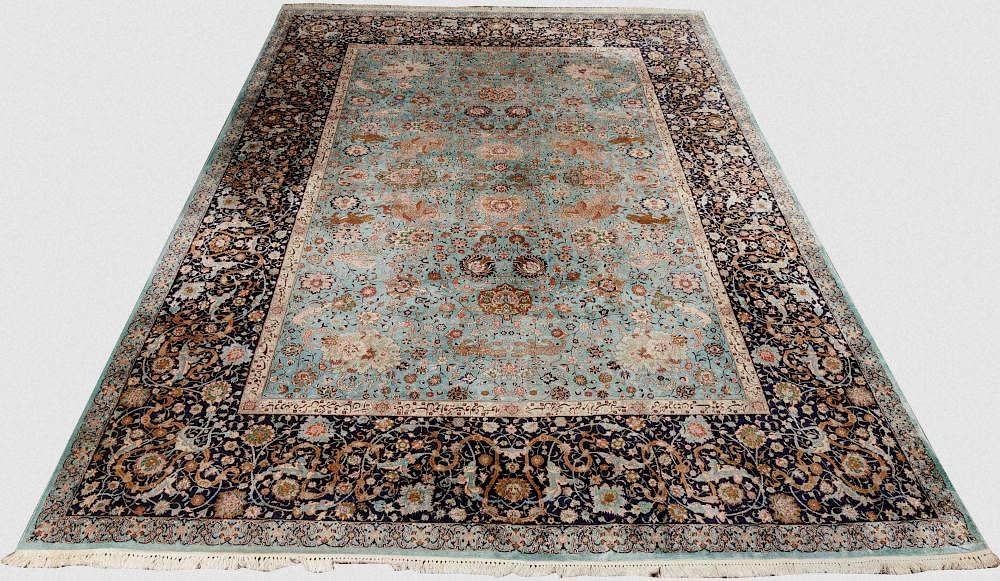 Appraisal: Modern Persian Style Silk Carpet Modern Persian Style Silk Carpet