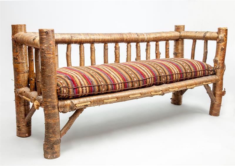 Appraisal: Rustic Birch Sofa With rope-support seat and wool cushion ft