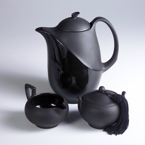 Appraisal: Wedgewood black basalt tea set in deco style marked shape