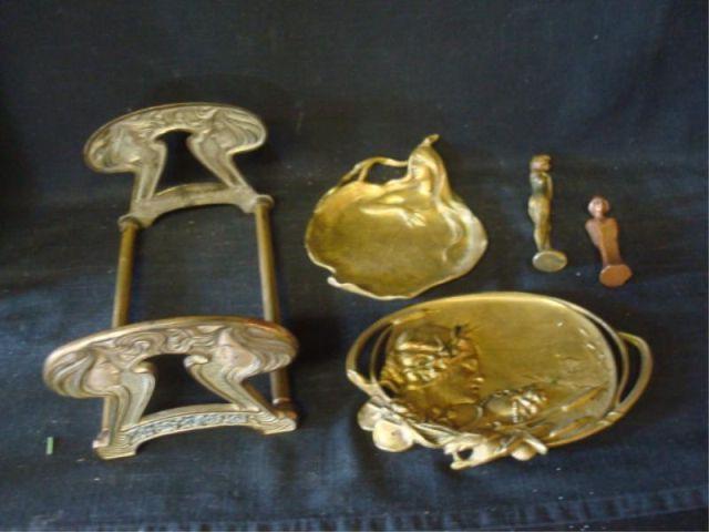 Appraisal: Art Nouveau Lot of Metal trays a book holder and