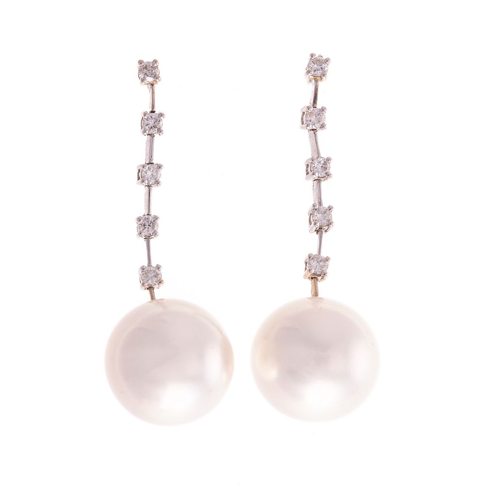 Appraisal: A Pair of K South Sea Pearl Diamond Earrings K