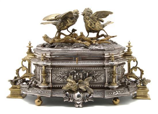 Appraisal: Silvered and Gilt Metal Table Casket After Moigniez of rectangular