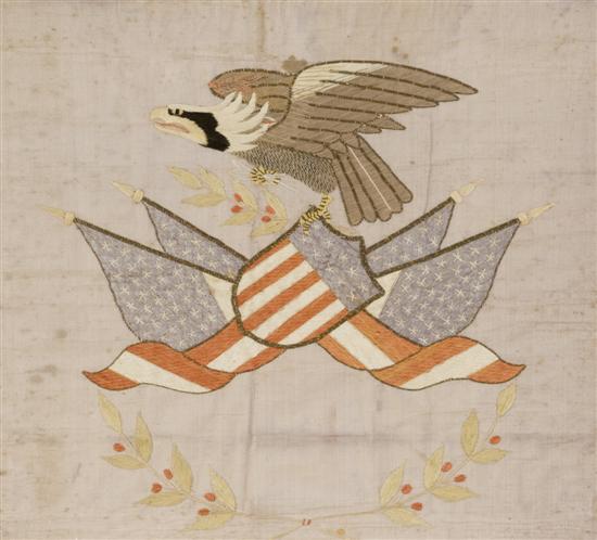 Appraisal: Embroidery with eagle and crossed American flags Late th century