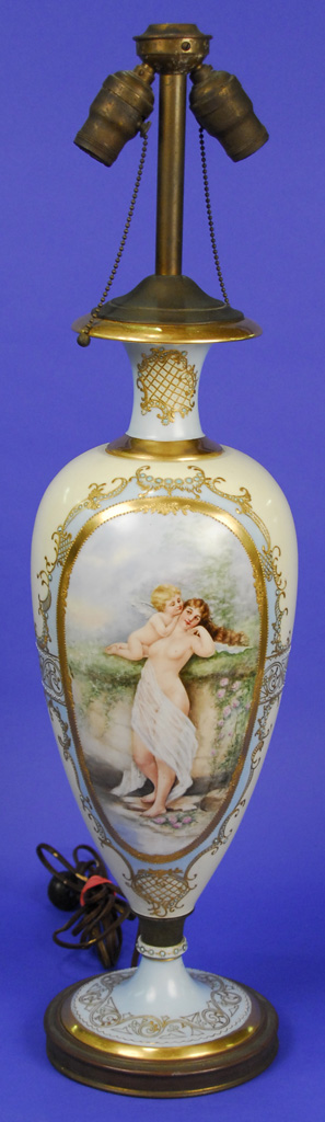 Appraisal: LIMOGES PORCELAIN LAMP circa with hand painted cartouche of a