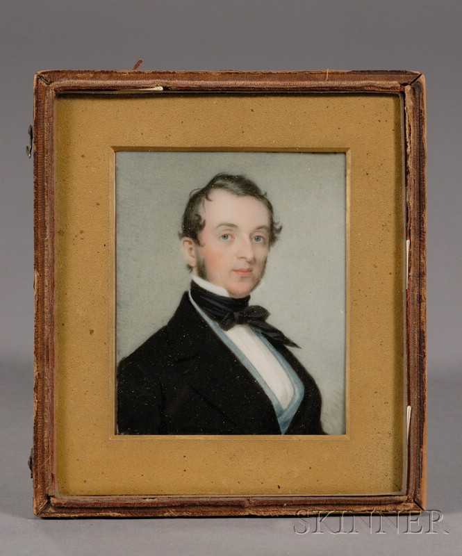 Appraisal: Portrait Miniature of a Blue-eyed Gentleman Wearing a Light Blue