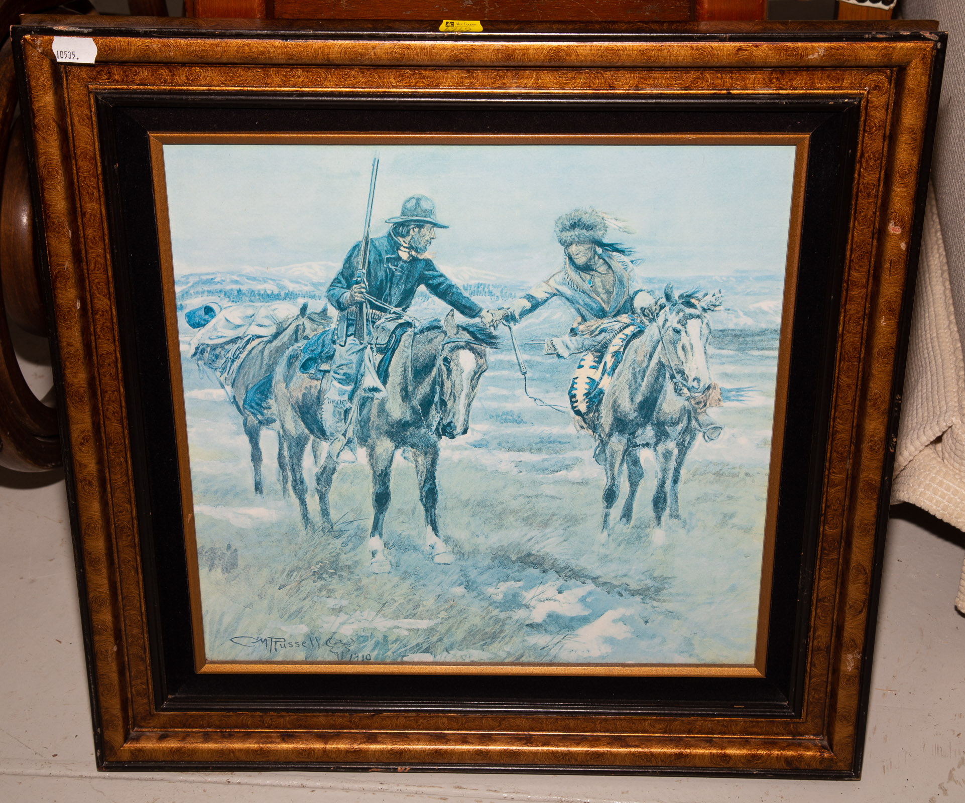 Appraisal: C M RUSSELL FRAMED ARTWORK Sight size x in