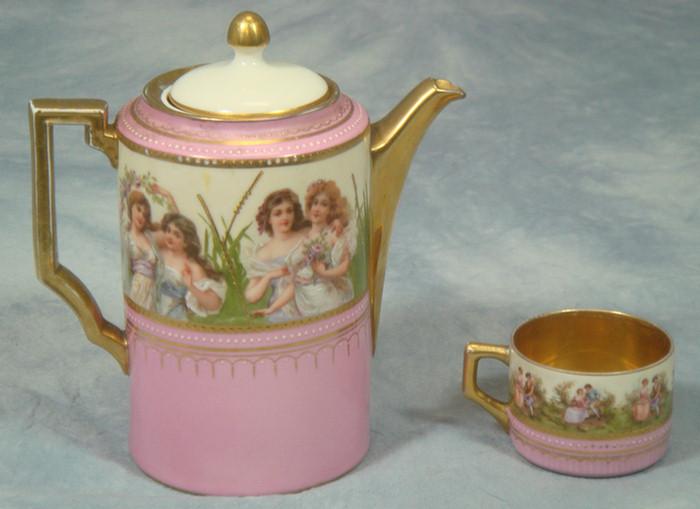 Appraisal: Blue beehive scenic decorated porcelain teapot maidens in garden overglaze