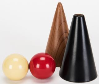 Appraisal: Ball and Cone Circa Almost-seamless black leather cone with turned