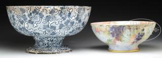 Appraisal: TWO DECORATED FOOTED PUNCH BOWLS Hand painted in grape cluster