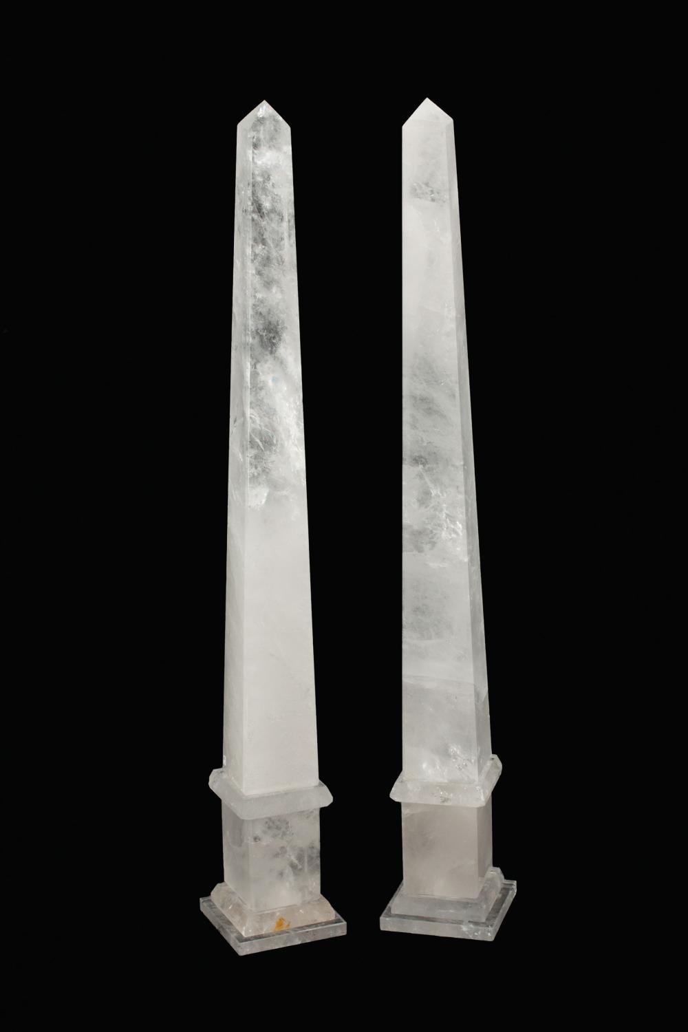 Appraisal: Pair of Continental Rock Crystal Obelisks th c typical form