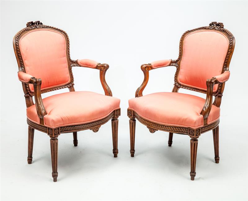 Appraisal: Two Louis XV XVI Transitional Style Fauteuils en Cabriolet One