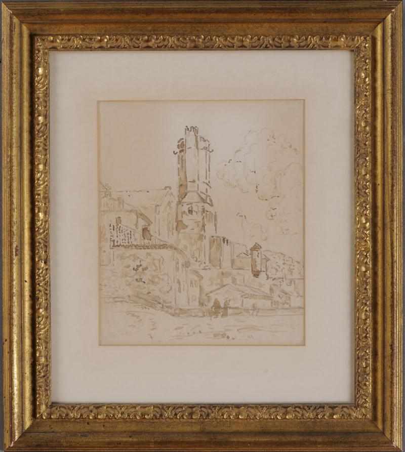 Appraisal: ATTRIBUTED TO PAUL SIGNAC THE BELL TOWER Sepia wash over