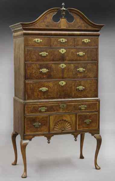 Appraisal: Early Georgian walnut chest on stand with broken arch pediment