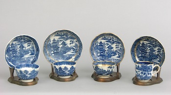 Appraisal: A Set of Salopian Caughley Saucers and Tea Bowls and