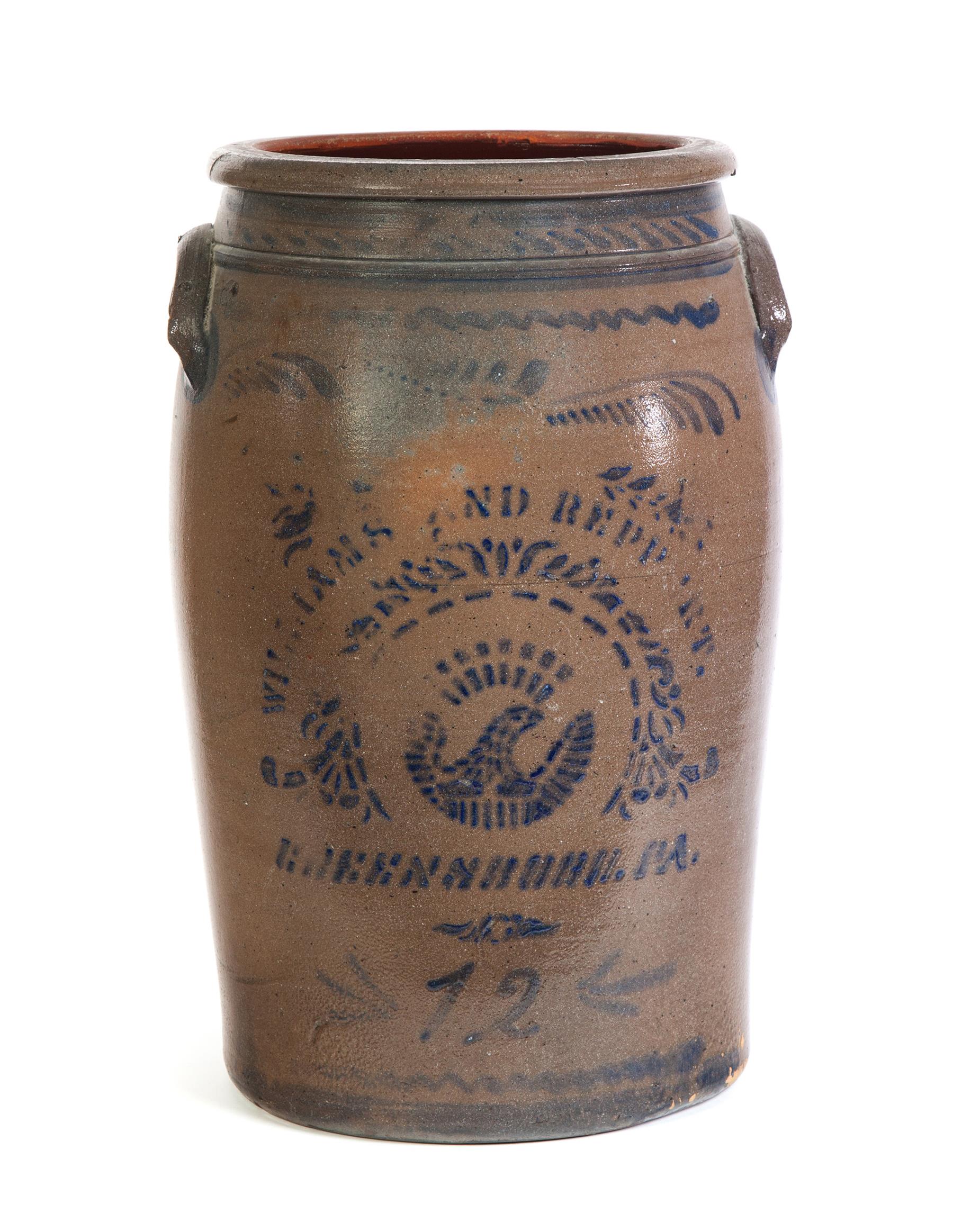 Appraisal: WILLIAMS AND REPPERT TWELVE-GALLON STONEWARE JAR Greensboro Pennsylvania nd half-