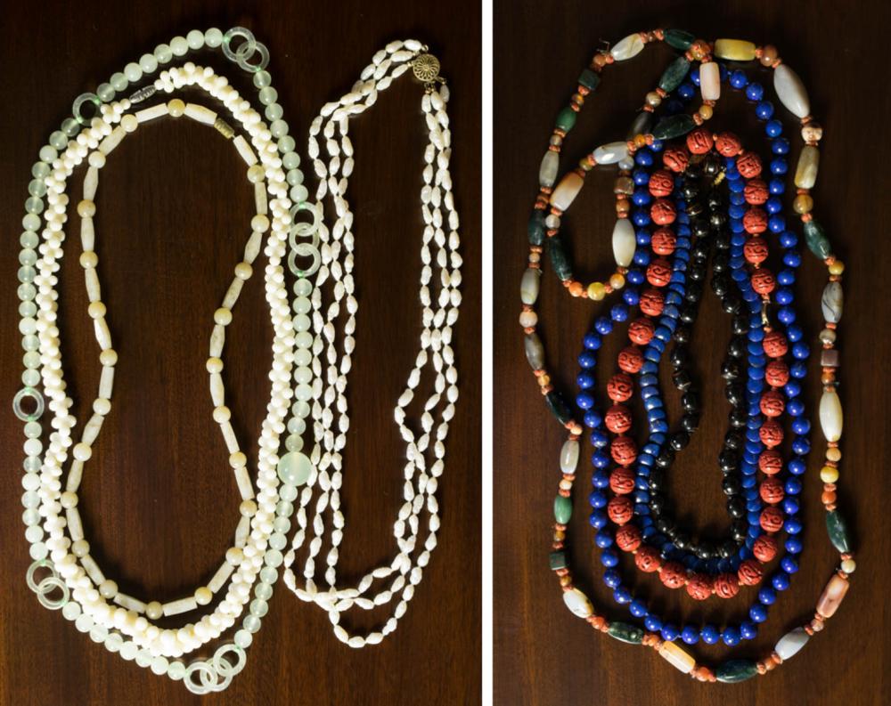 Appraisal: COLLECTION OF NINE BEAD NECKLACES - black coral bead necklace