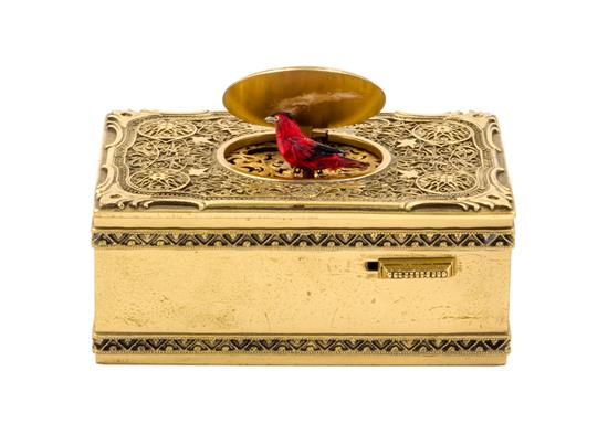 Appraisal: Sale Lot A German Gilt Filigree Singing Bird Automaton Box