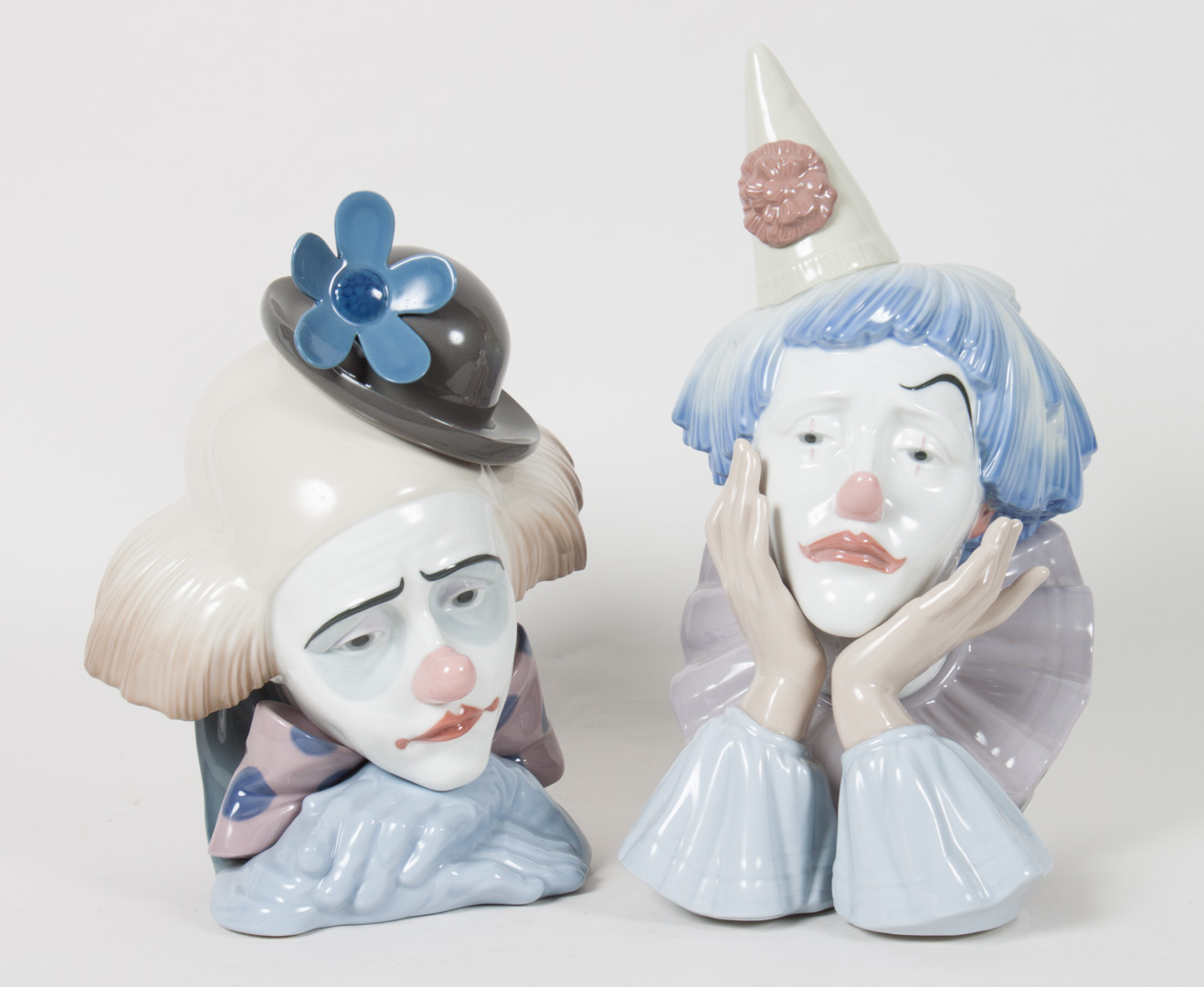 Appraisal: Two Lladro porcelain clown busts Clown Jester in H and