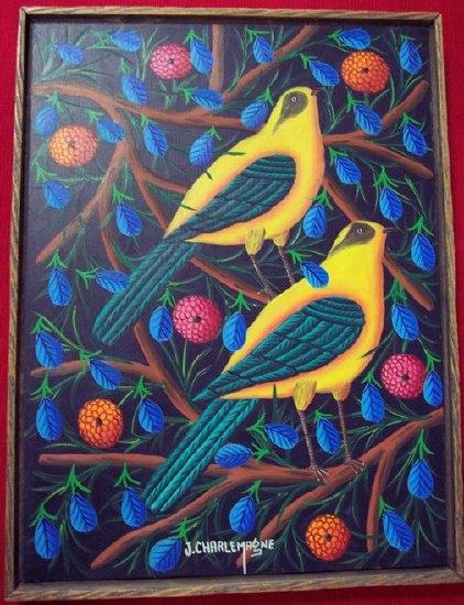 Appraisal: J CharlemagneGolden Orioles Among Branchesoil on board cm x cm