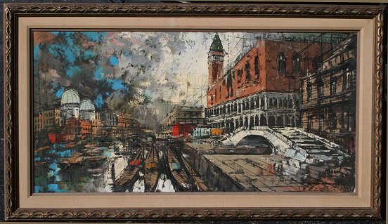 Appraisal: VENETIAN CANAL OIL CANVAS SIGNED CHANEL '' x '' framed