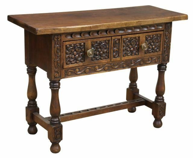 Appraisal: Spanish Baroque style carved walnut console table th th c