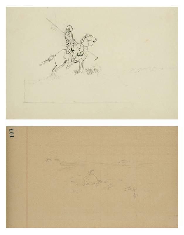 Appraisal: CHARLES MARION RUSSELL American - TWO DRAWINGS The Rider and