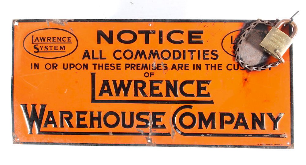 Appraisal: Lawrence Warehouse Company Sign Lock For bidding is a Lawrence