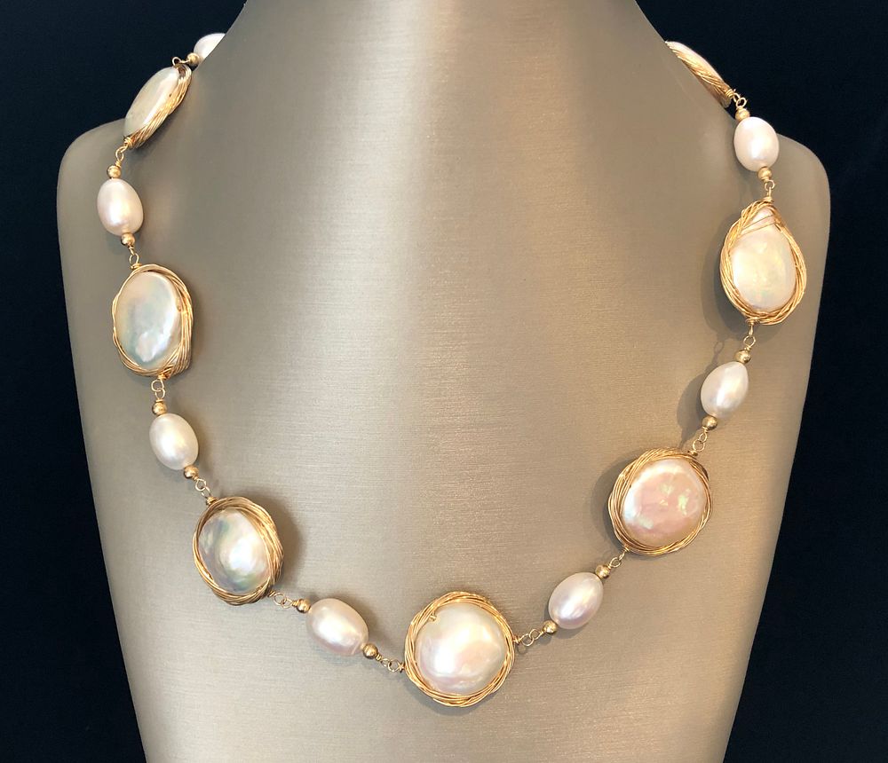 Appraisal: mm White Baroque Pearl Vermeil Wire Necklace mm White Baroque