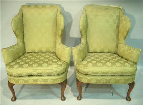 Appraisal: PAIR QUEEN ANNE STYLE MAHOGANY WING CHAIRS Early mid th