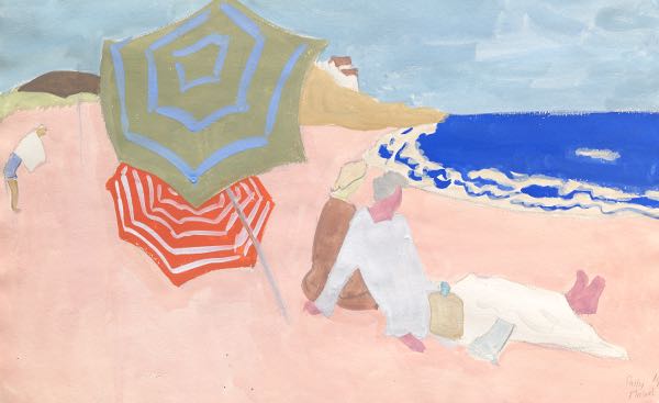 Appraisal: SALLY AVERY MICHEL AMERICAN - x paper Beach Umbrellas Watercolor