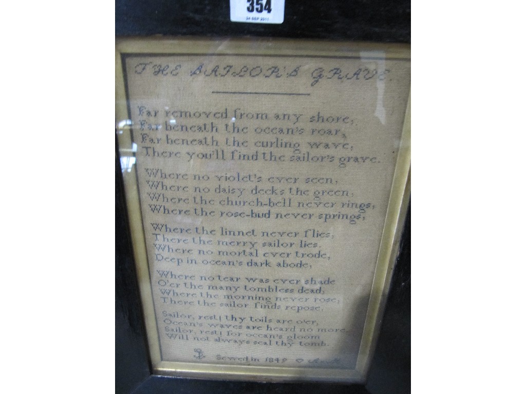 Appraisal: Framed maritime sampler poem dated