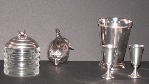 Appraisal: Assorted Silver Items including a Silver plate Footed Beaker Two