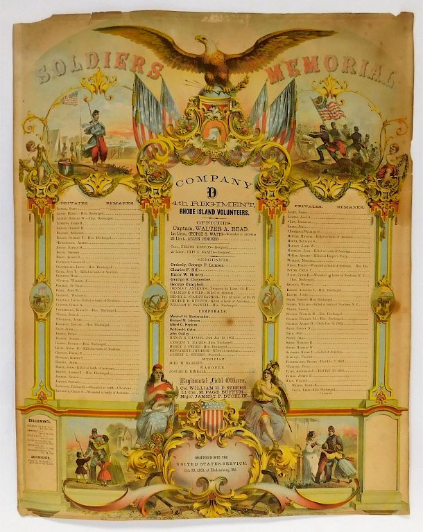 Appraisal: American Civil War Rhode Island Memorial Poster Rhode Island th