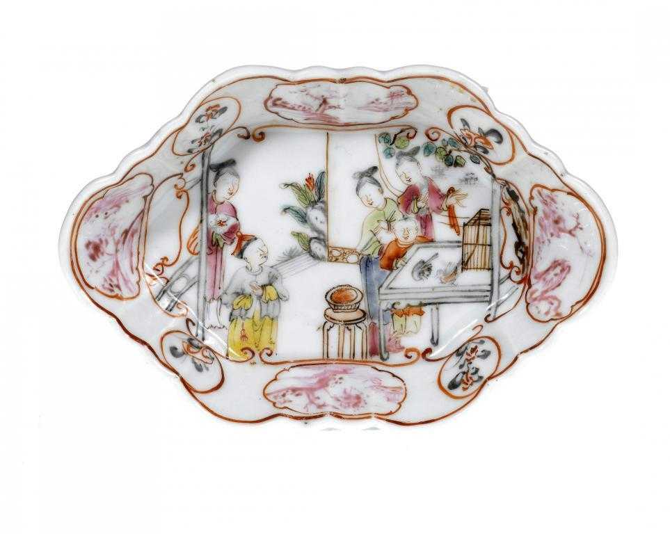 Appraisal: A CHINESE PORCELAIN SPOON TRAY of fluted hexagonal form painted