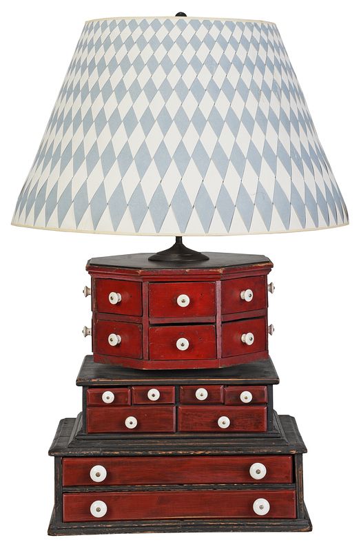 Appraisal: Vintage Red Painted Wood and Tole Lamp American late th