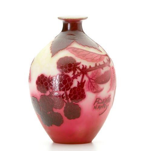 Appraisal: ANDRE DELATTE Cameo vase decorated with blackberries in polished reds