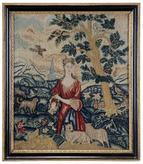 Appraisal: th Century Needlework Panel Probably British mid th century bucolic