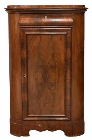 Appraisal: Danish Biedermeier mahogany corner cabinet th c the case fitted