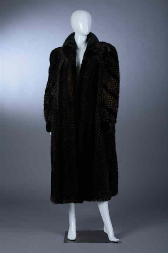 Appraisal: GUY LAROCHE MINK CHECKERBOARD COAT Full-length with black lining