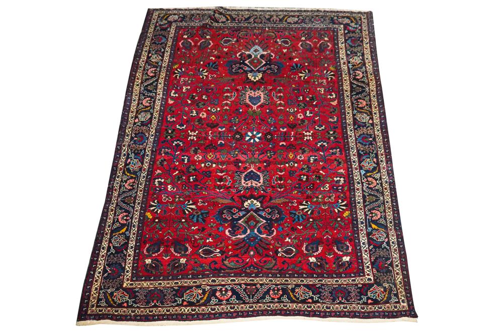 Appraisal: PERSIAN RED BLUE CARPETCondition colors appear vibrant with slight fraying